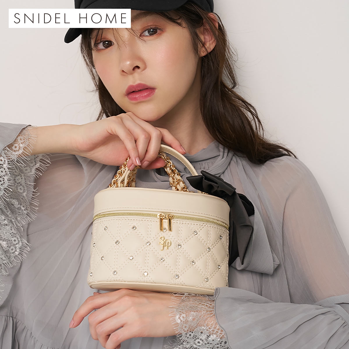 スナイデルホーム リボンキルティングバニティバッグ SNIDEL HOME(IV-アイボリー-Free)