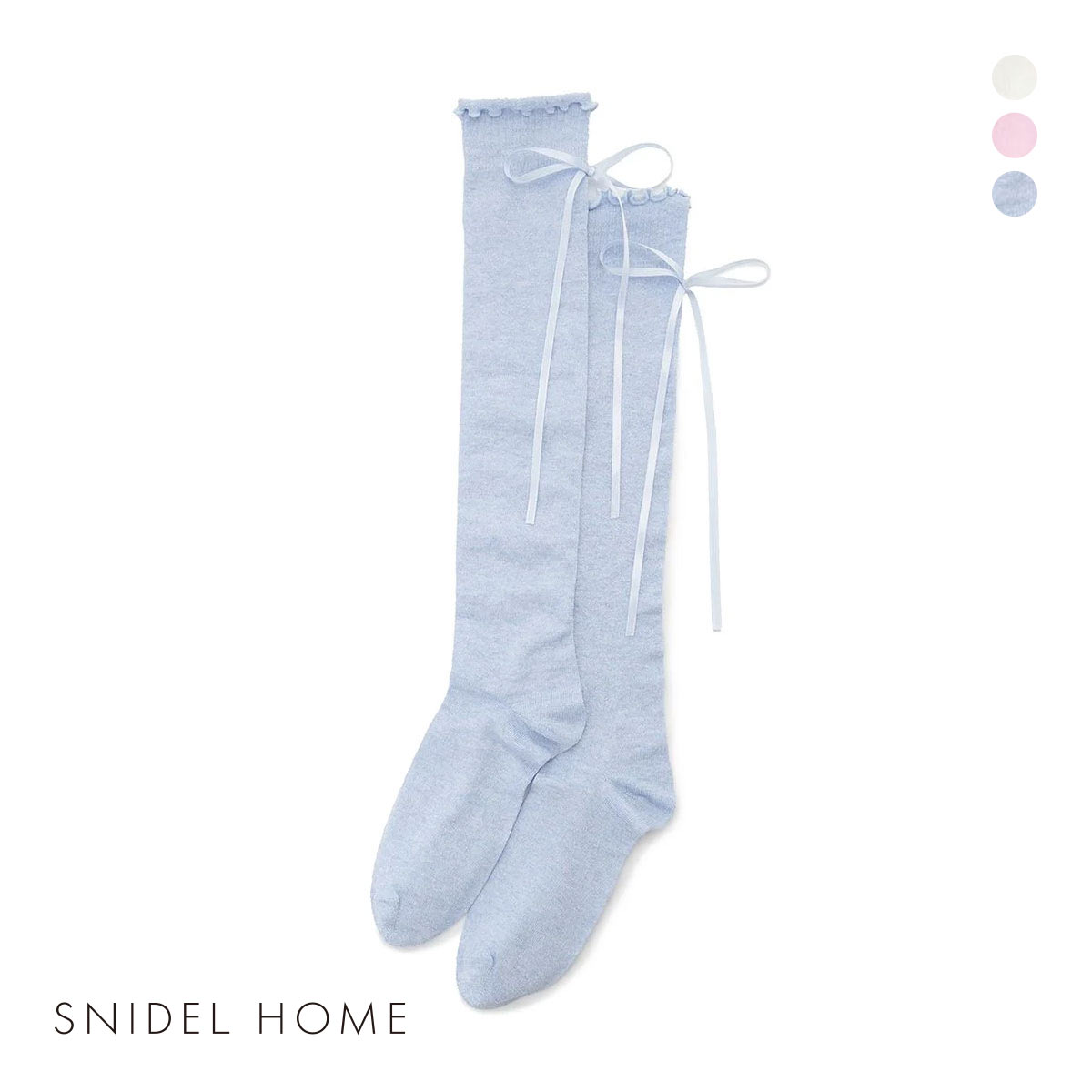 スナイデルホーム リボンシアー ニーハイソックス SNIDEL HOME(LBU-薄ブルー-Free)