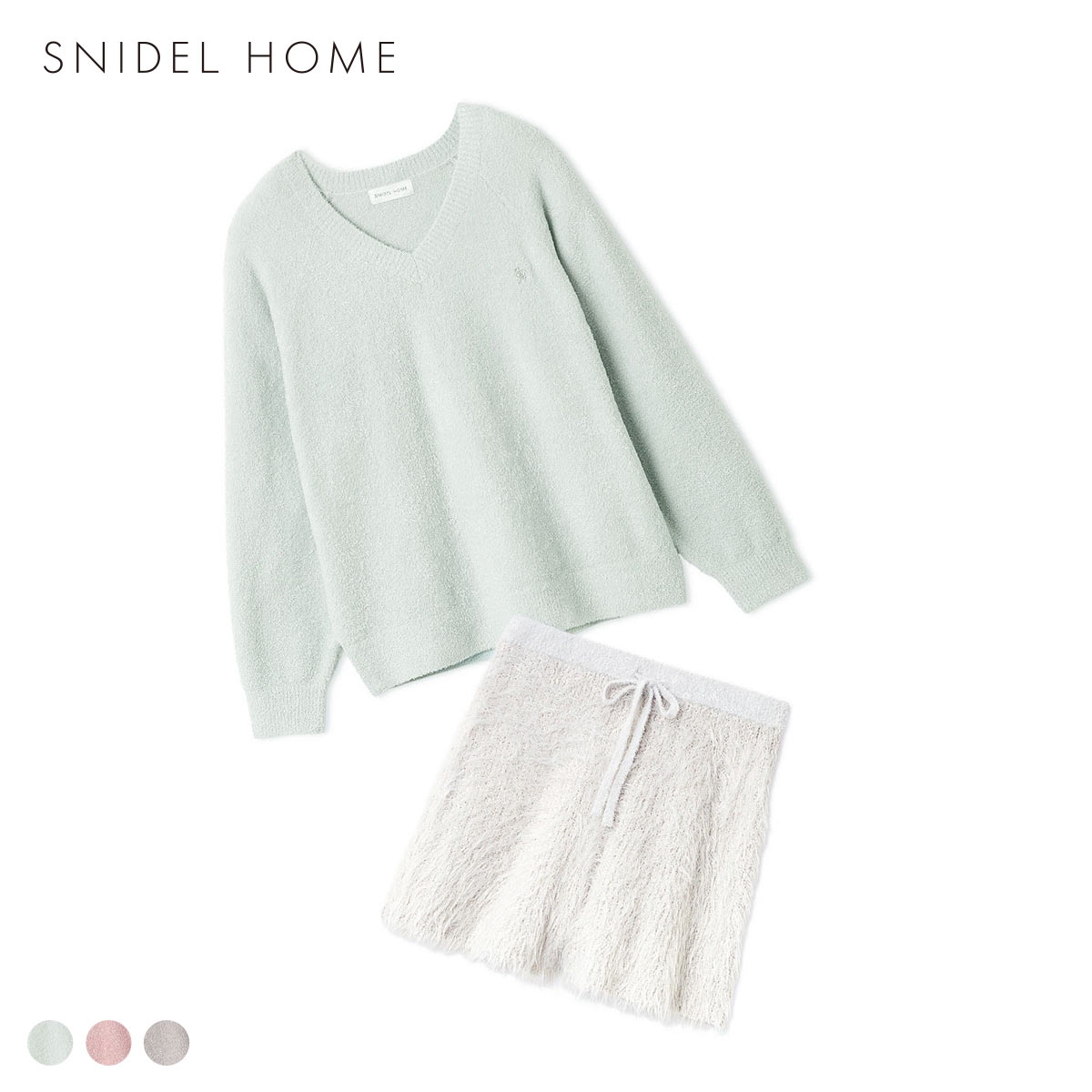スナイデルホーム Vネックニット×ショートパンツセットアップ 上下セット パジャマ ルームウェア SNIDEL HOME(MI-ミント-Free)