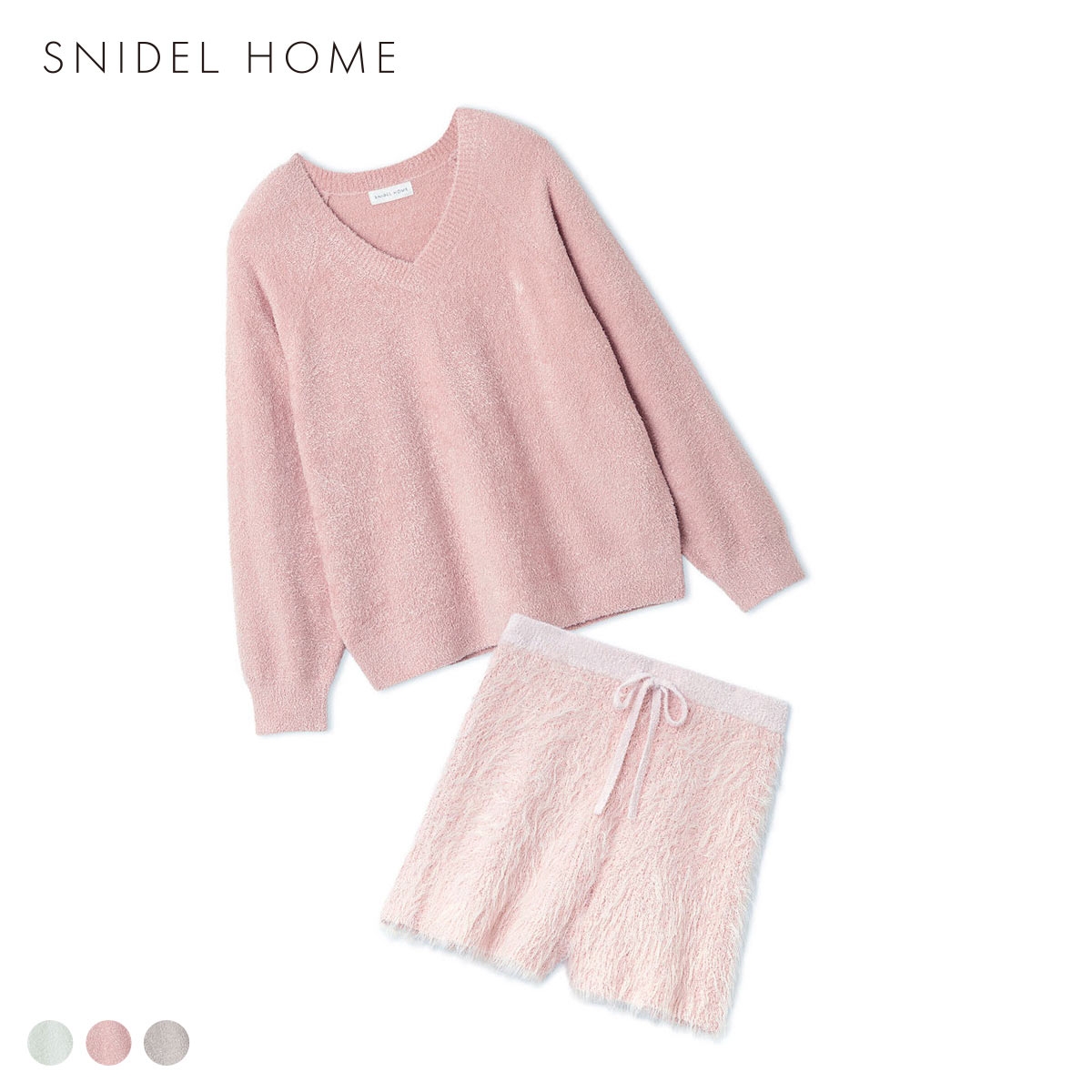 スナイデルホーム Vネックニット×ショートパンツセットアップ 上下セット パジャマ ルームウェア SNIDEL HOME(PI-ピンク-Free)