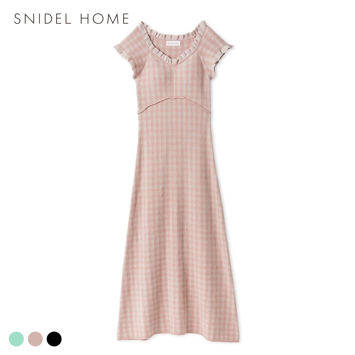 スナイデルホーム ギンガムフリルニットワンピース カップイン パッド付き ルームウェア パジャマ SNIDEL HOME(LPI-薄ピンク-Free)