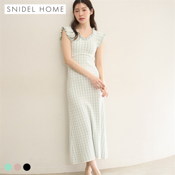 スナイデルホーム ギンガムフリルニットワンピース カップイン パッド付き ルームウェア パジャマ SNIDEL HOME