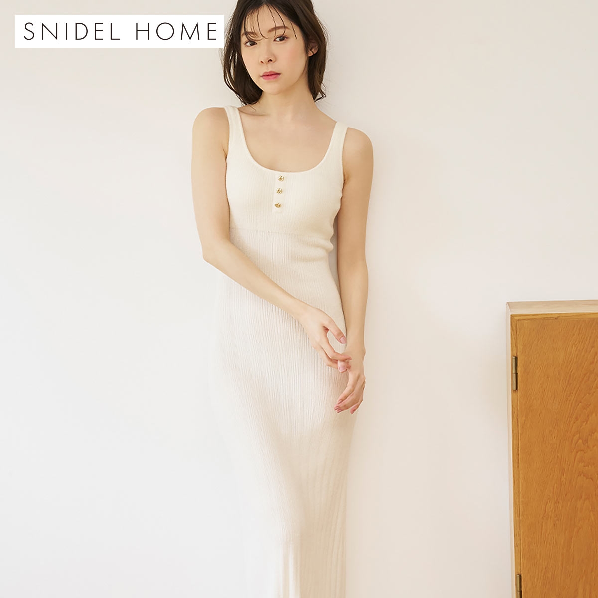 スナイデルホーム ICESUMMER 接触冷感 ワンピース カップイン パッド付き パジャマ ルームウェア SNIDEL HOME(WH-ホワイト-Free)
