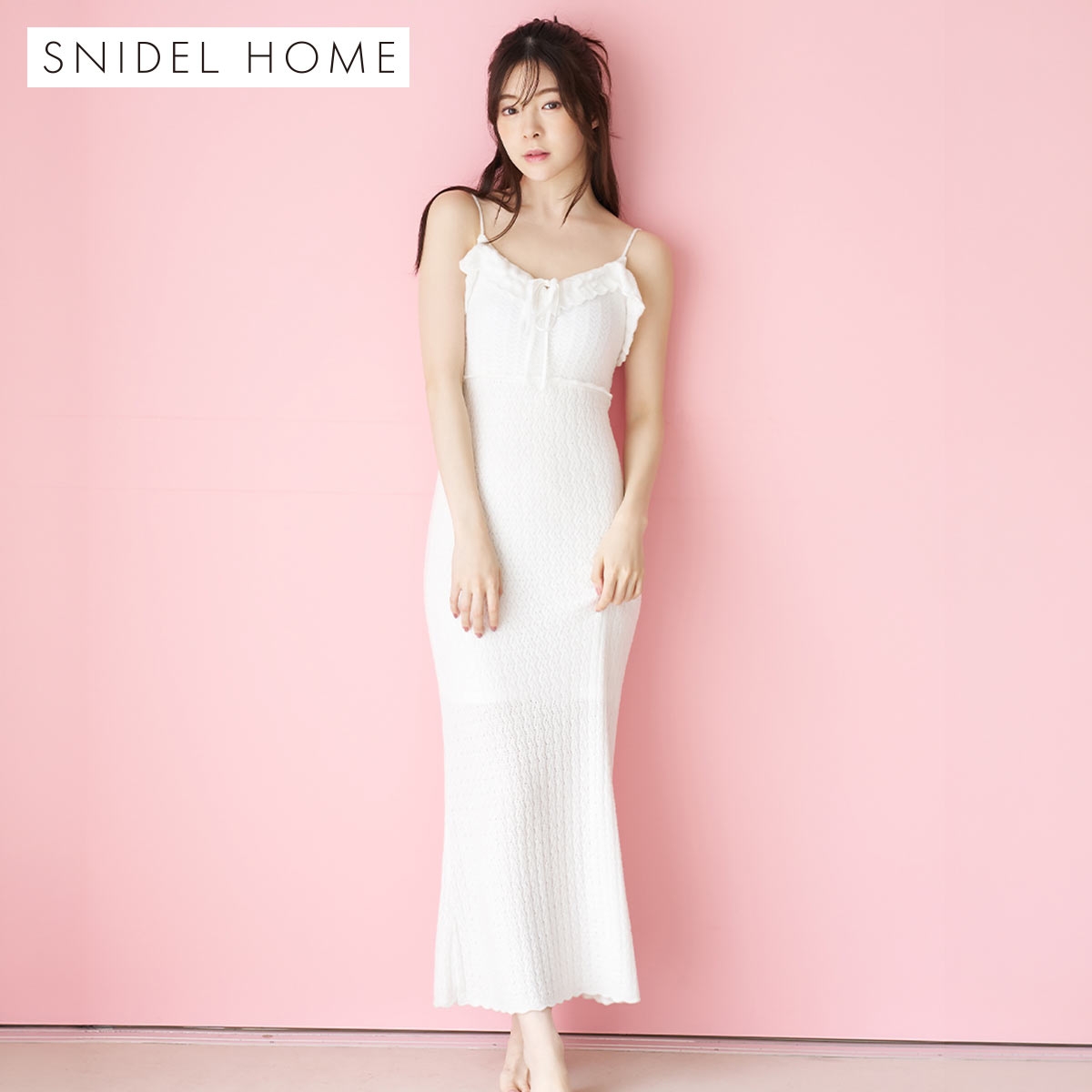 スナイデルホーム クロシェワンピース カップ付き パッド付き カップイン パジャマ ルームウェア SNIDEL HOME(WH-ホワイト-Free)