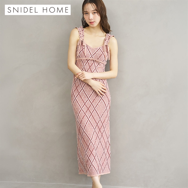 スナイデルホーム ニットチェックワンピース カップイン パッド付き パジャマ ルームウェア SNIDEL HOME