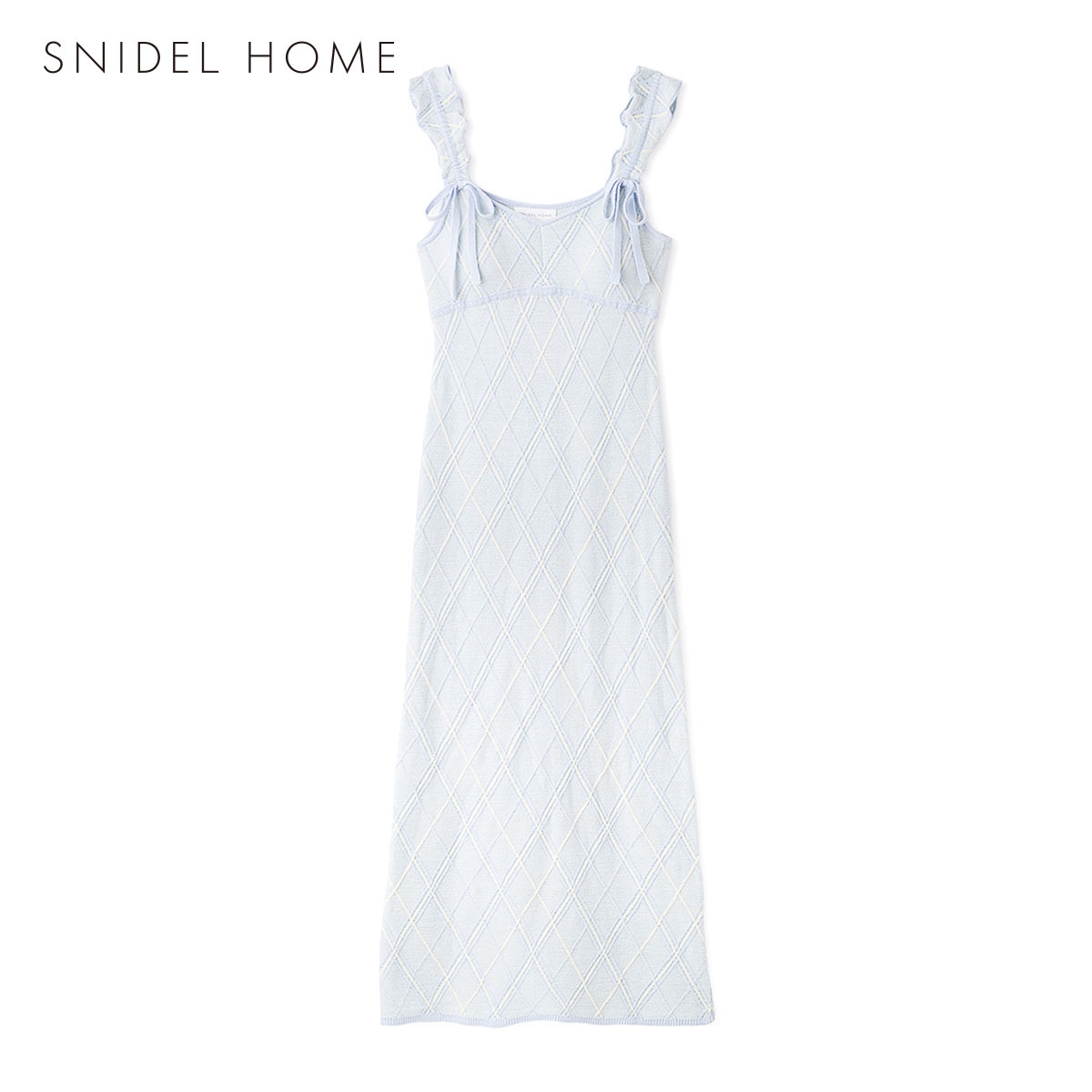 スナイデルホーム ニットチェックワンピース カップイン パッド付き パジャマ ルームウェア SNIDEL HOME(LBU-薄ブルー-Free)