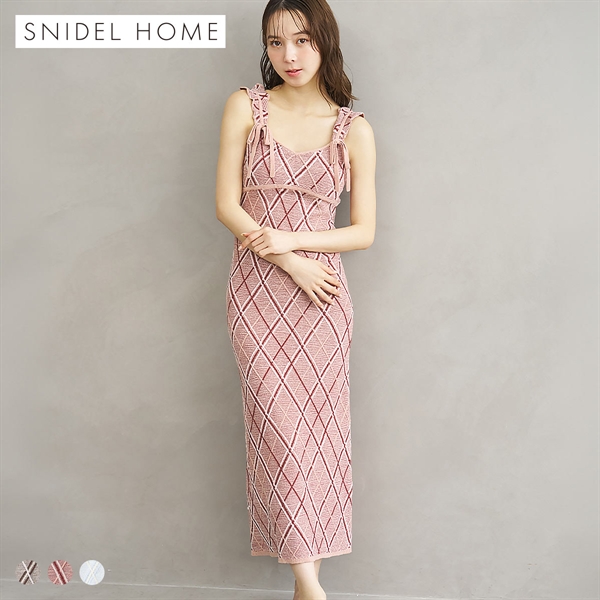 スナイデルホーム ニットチェックワンピース カップイン パッド付き パジャマ ルームウェア SNIDEL HOME