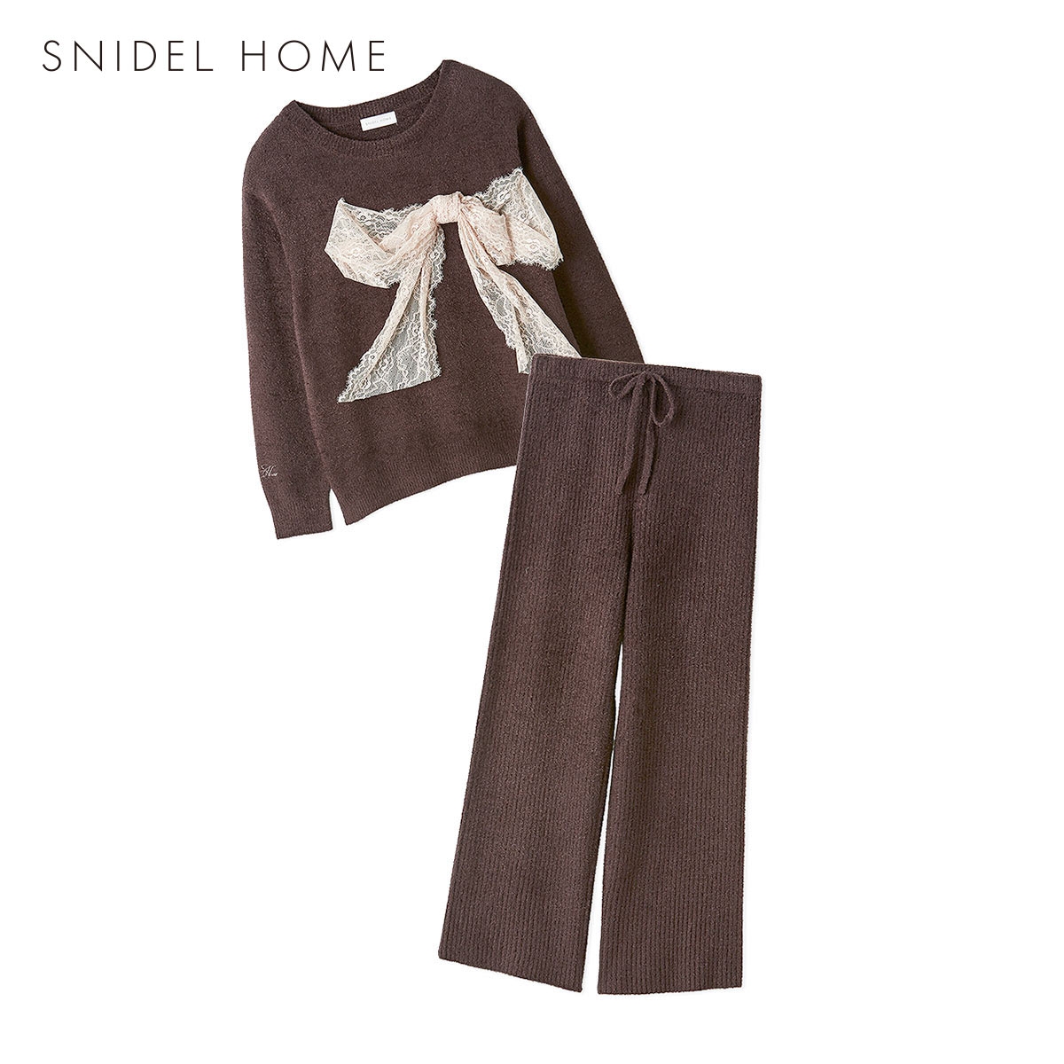 スナイデルホーム リボンモチーフセットアップ 上下セット セットアップ パジャマ ルームウェア SNIDEL HOME(BR-ブラウン-Free)