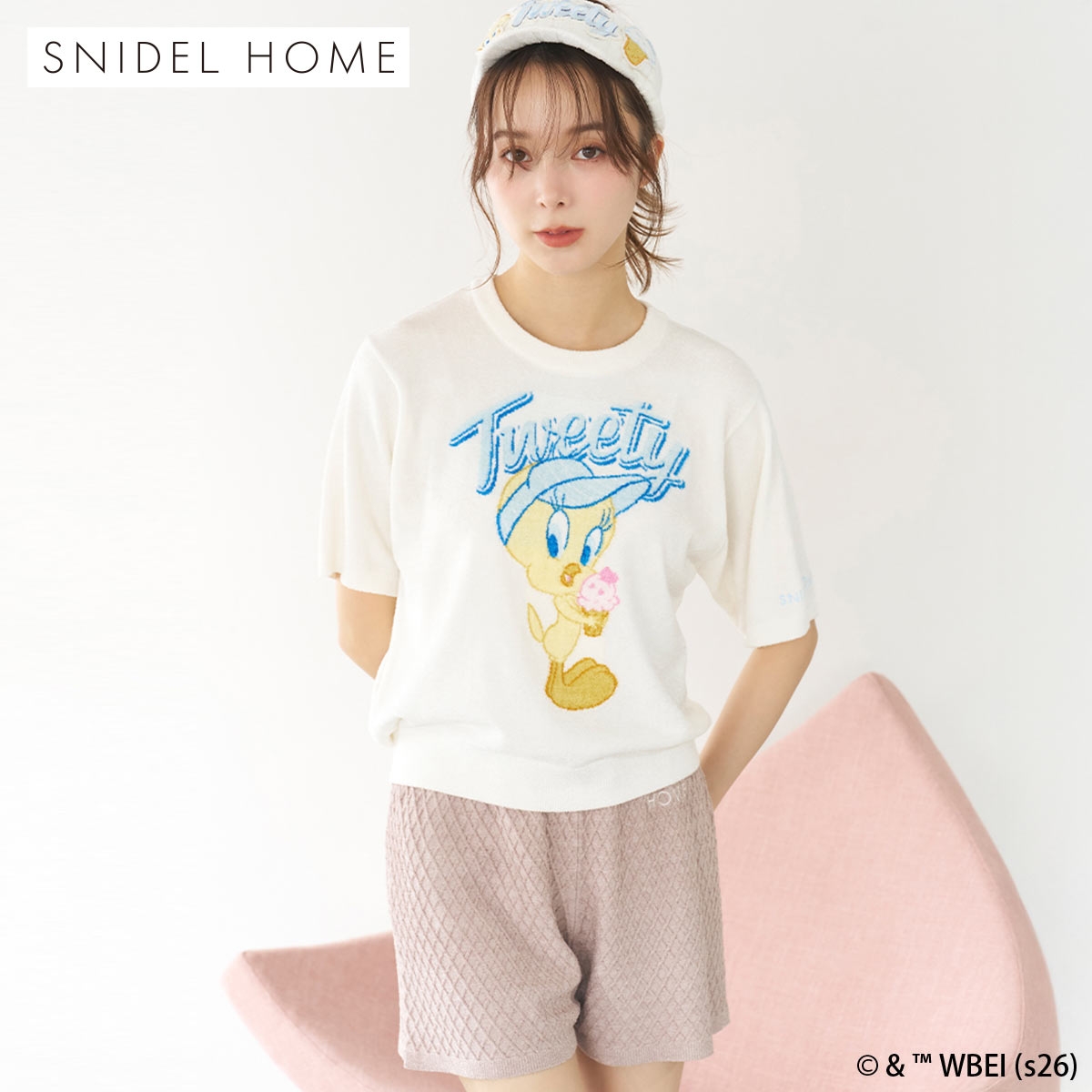 スナイデルホーム Tweety ワッフルコーンニットショートパンツ ルームウェア パジャマ SNIDEL HOME(BR-ブラウン-Free)