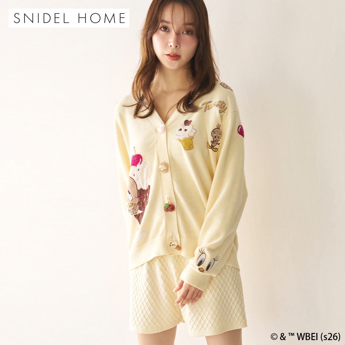 スナイデルホーム Tweety ワッフルコーンニットショートパンツ ルームウェア パジャマ SNIDEL HOME(YE-イエロー-Free)