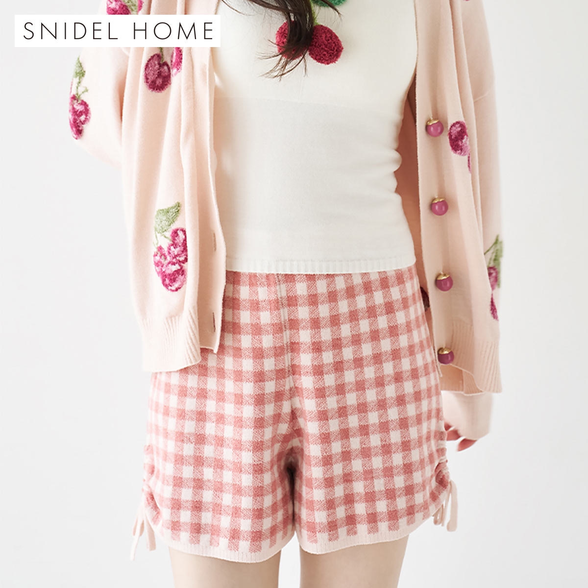スナイデルホーム ギンガムニットショートパンツ ルームウェア パジャマ SNIDEL HOME(PI-ピンク-Free)
