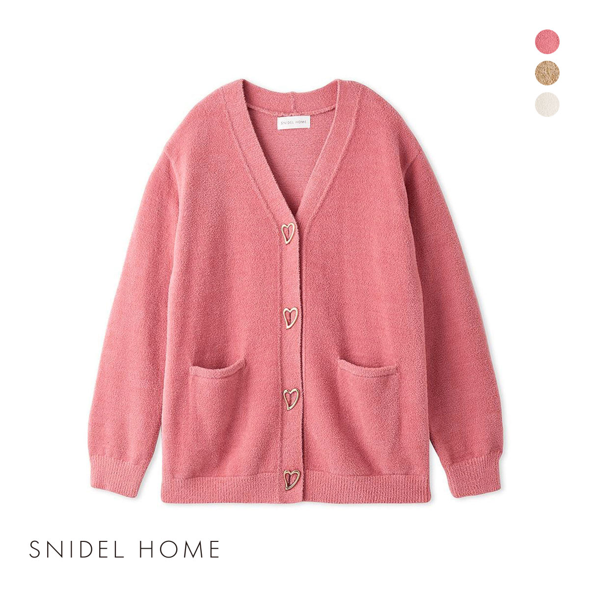 スナイデルホーム クリーミータッチ ハートボタンカーディガン ルームウェア パジャマ SNIDEL HOME CreamyTouch(PI-ピンク-Free)