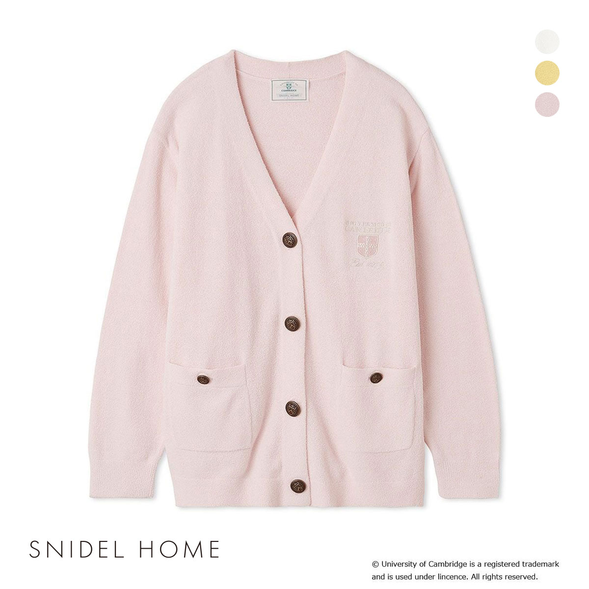 スナイデルホーム University of Cambridge ニットカーディガン パジャマ ルームウェア SNIDEL HOME ケンブリッジ大学(LPI-薄ピンク-Free)