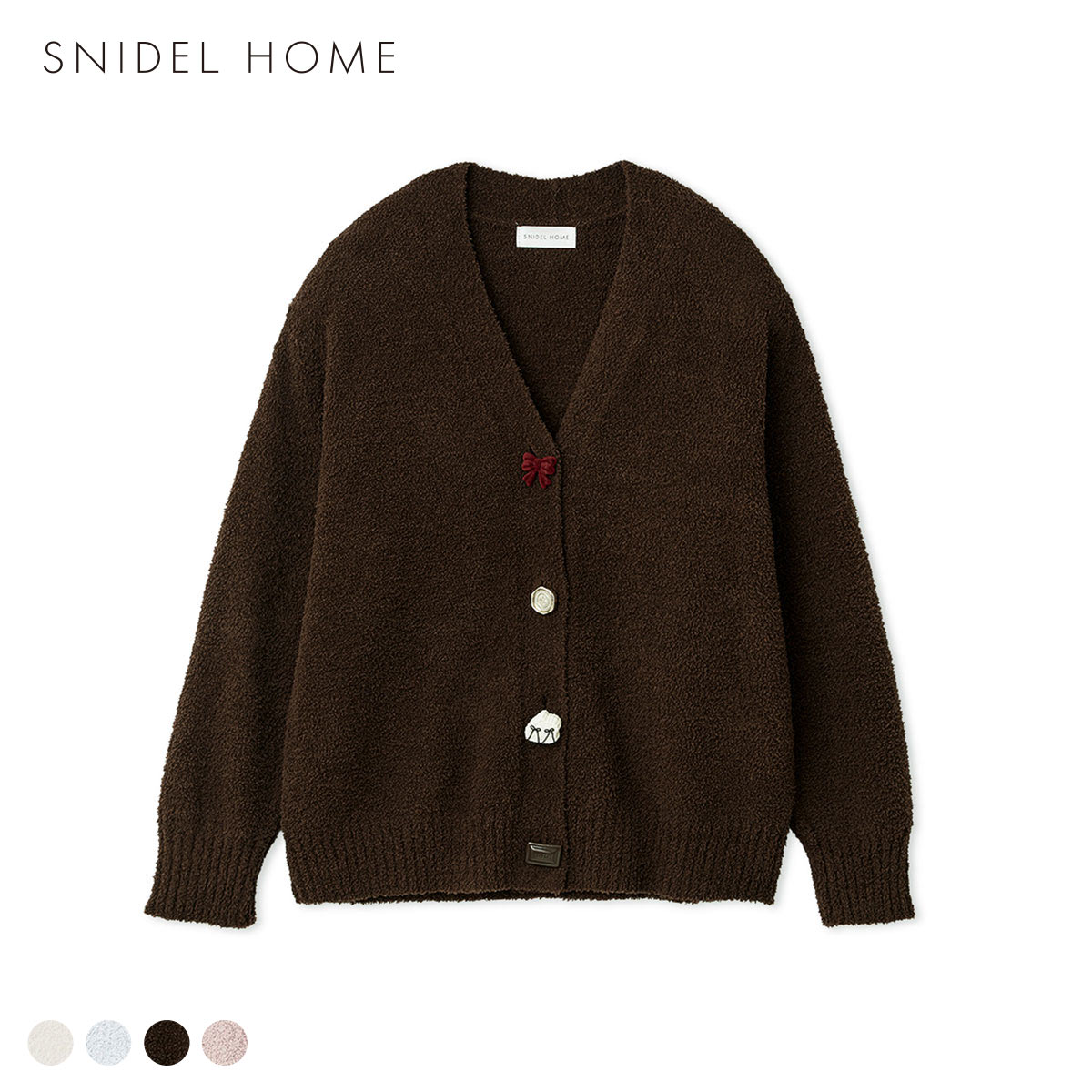 スナイデルホーム Milcrea ケーキ釦ニットカーディガン パジャマ ルームウェア SNIDEL HOME Valentine バレンタイン(BR-ブラウン-Free)