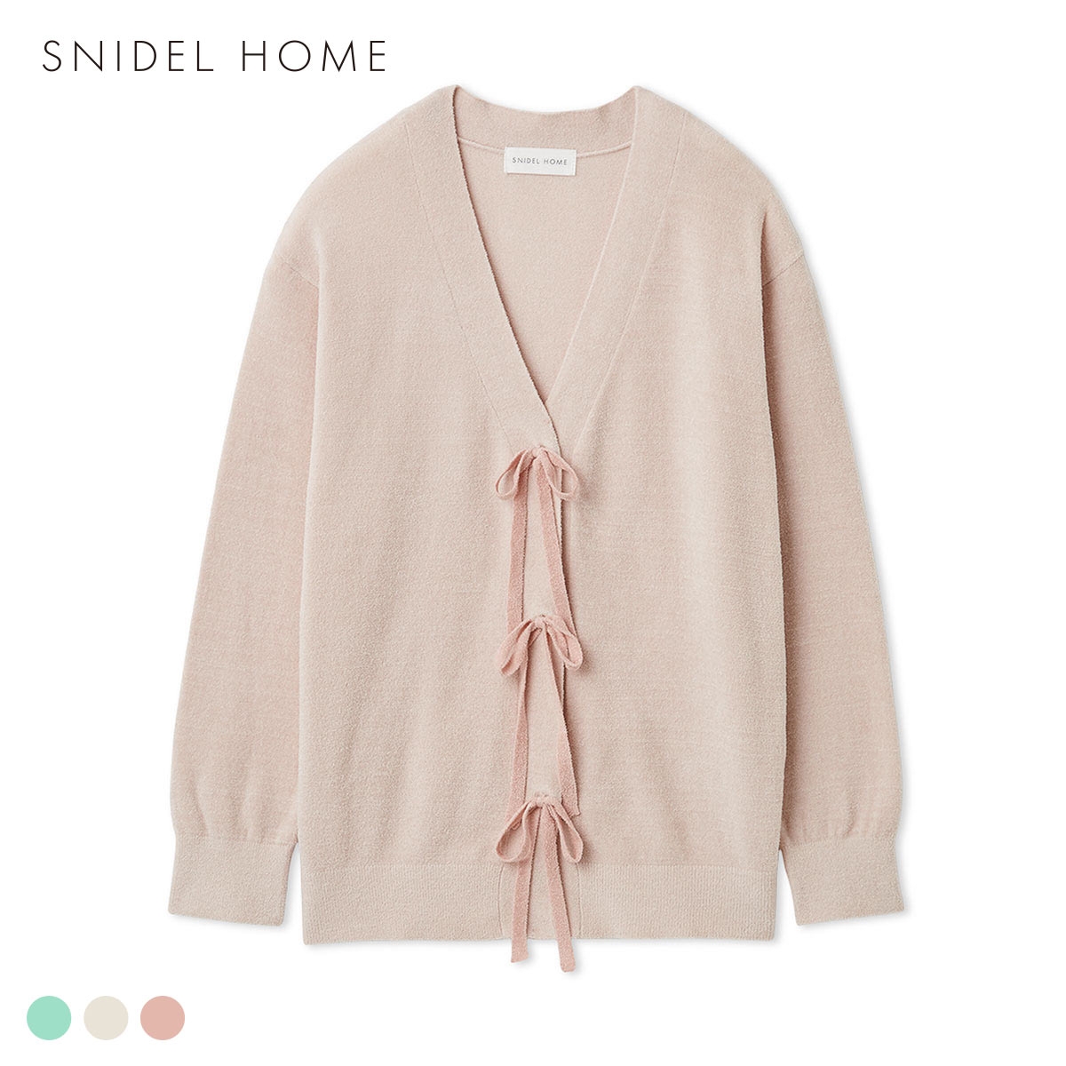 スナイデルホーム リボン釦ニットカーディガン ルームウェア パジャマ SNIDEL HOME(LPI-薄ピンク-Free)