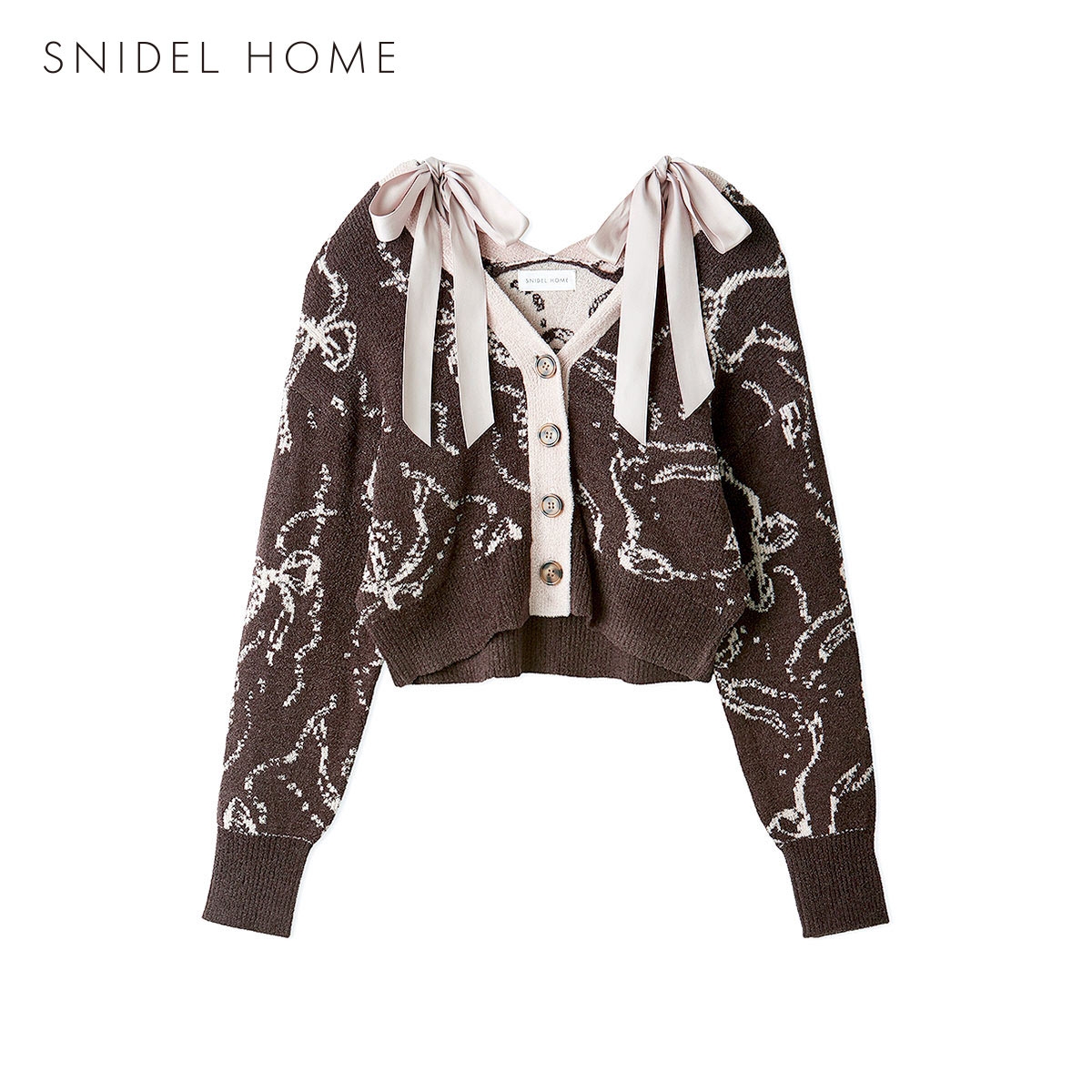 スナイデルホーム Milky ショルダーリボンカーディガン パジャマ ルームウェア SNIDEL HOME(BR-ブラウン-Free)