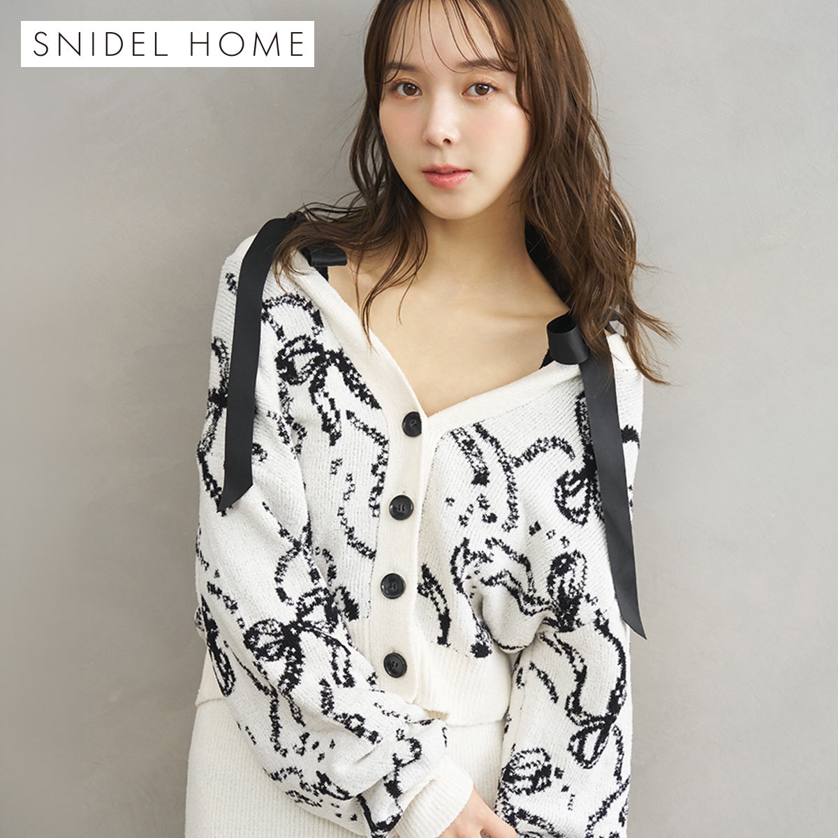 スナイデルホーム Milky ショルダーリボンカーディガン パジャマ ルームウェア SNIDEL HOME(IV-アイボリー-Free)
