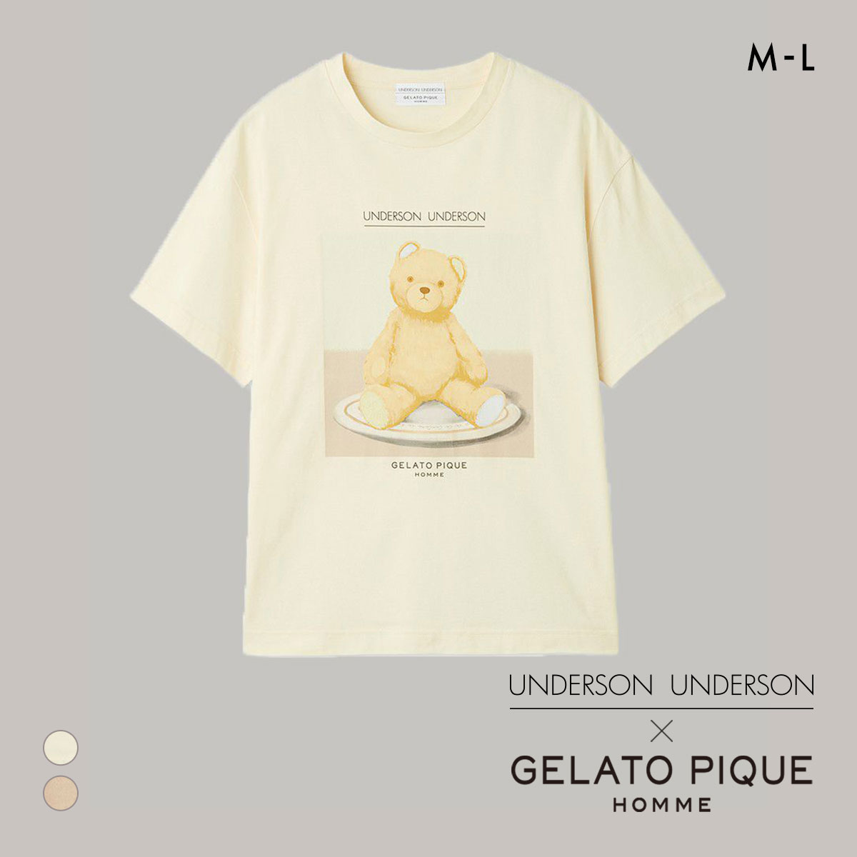 アンダーソンアンダーソン GELATO PIQUE HOMME×UNDERSON UNDERSON ベアプリントプルオーバー Tシャツ 半袖 トップス ユニセックス(IV-アイボリー-M)