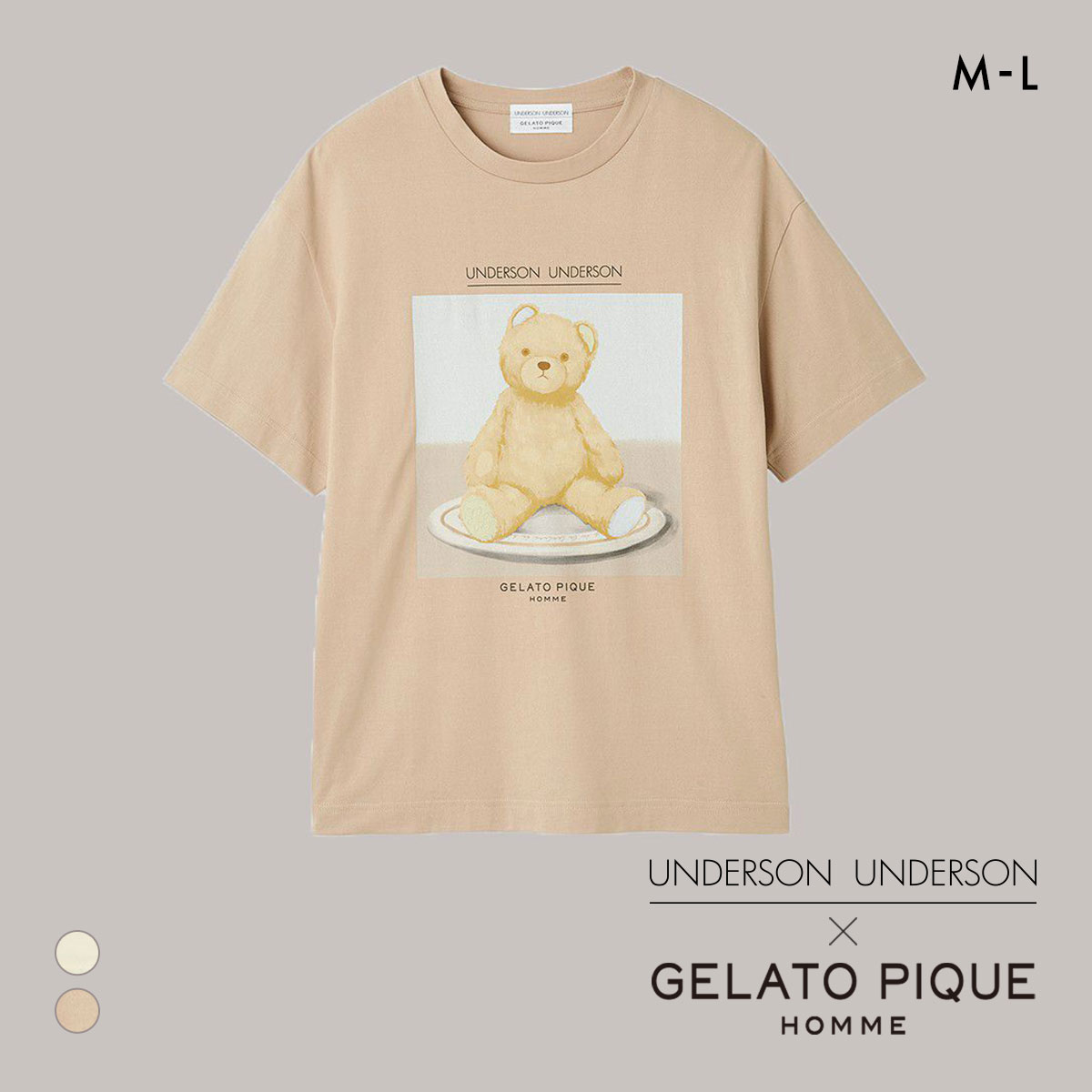 アンダーソンアンダーソン GELATO PIQUE HOMME×UNDERSON UNDERSON ベアプリントプルオーバー Tシャツ 半袖 トップス ユニセックス(BE-ベージュ-M)