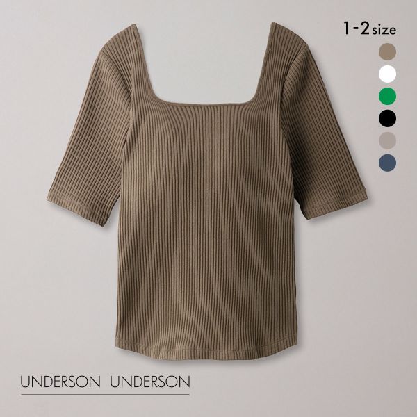 アンダーソンアンダーソン UNDERSON UNDERSON ハーフスリーブリブトップス カップ付き レディース