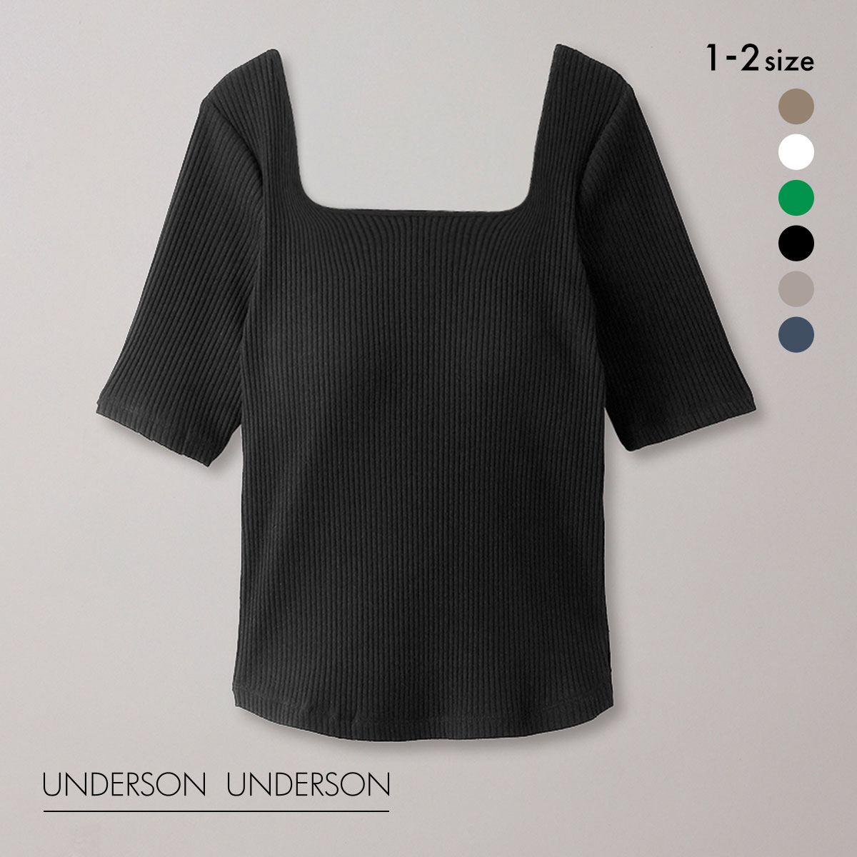 アンダーソンアンダーソン UNDERSON UNDERSON ハーフスリーブリブトップス カップ付き レディース(BK-ブラック-1)
