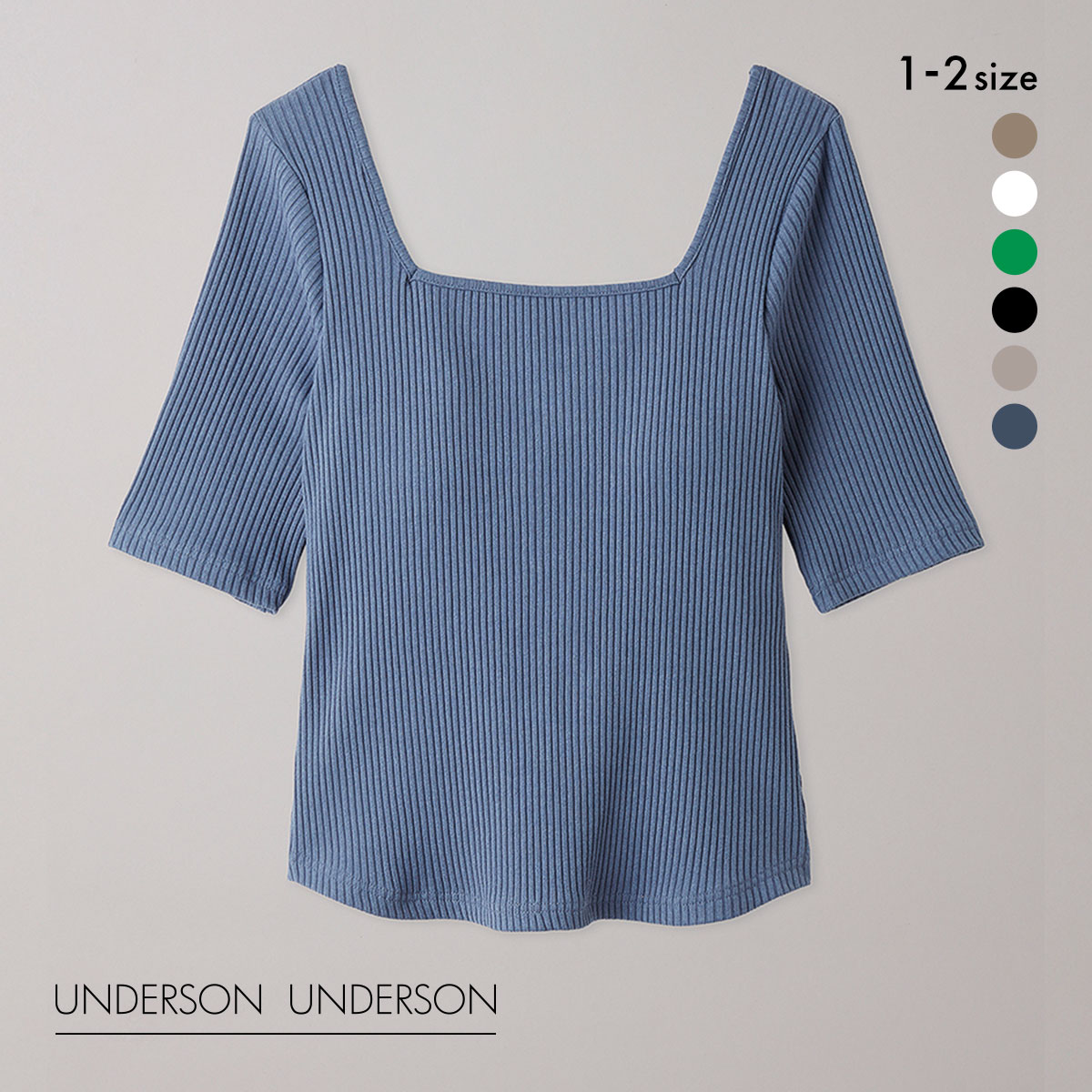 アンダーソンアンダーソン UNDERSON UNDERSON ハーフスリーブリブトップス カップ付き レディース(BU-ブルー-1)