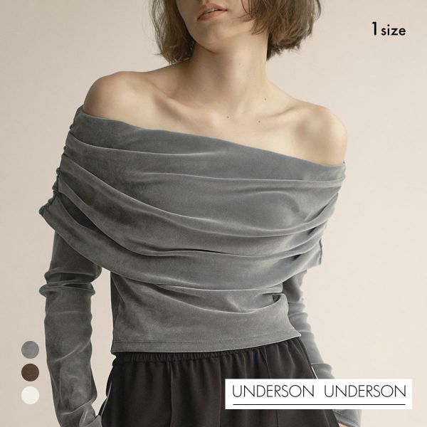 アンダーソンアンダーソン フロッキーチュールオフショルプルオーバー UNDERSON UNDERSON