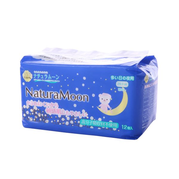 ナチュラムーン Natura Moon 生理用ナプキン 多い日の夜用 12個入り トップシートコットン100％