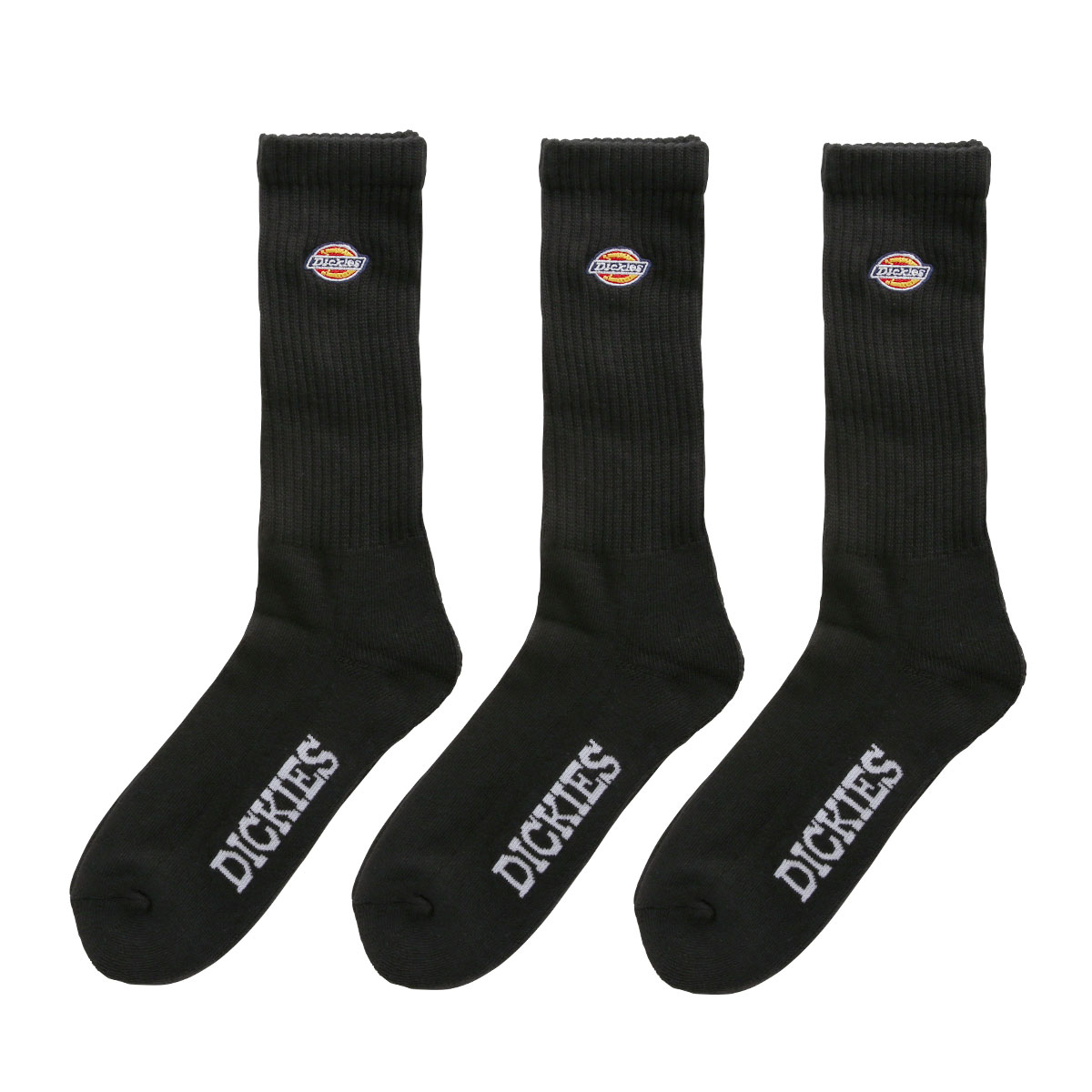 ディッキーズ Dickies クルー丈 3Pソックス 3足組 メンズ 定番 ハーフパイル(BK-ブラック-25-27cm)