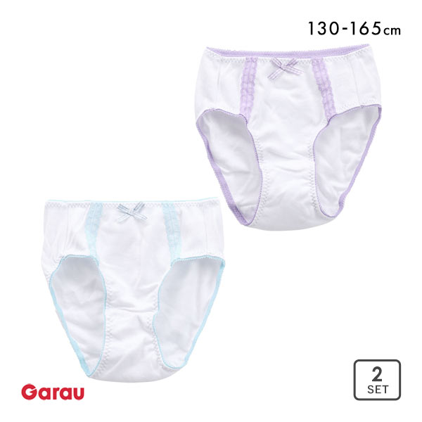 ガロー Garau ショーツ キッズ ジュニア 女の子 綿100％ 2枚セット レース チェックリボン 130 140 150 160 165