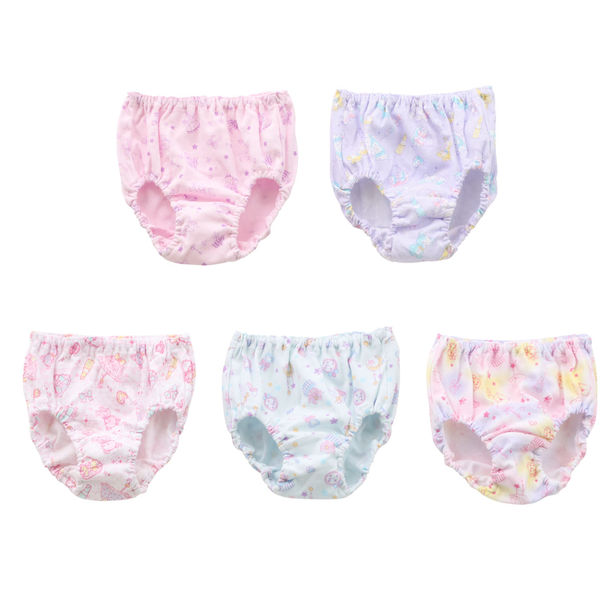 ガロー Garau ショーツ キッズ ジュニア 女の子 5枚セット 綿100％ 100 110 120 130 140 150 160 165 コスメ リボン ファンシー柄(Set-100)