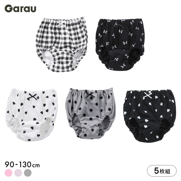 ガロー Garau キッズ ジュニア ショーツ 5枚セット 色柄いろいろ 女の子 女児 女子 ガールズ 綿100％ 90 100 110 120 130
