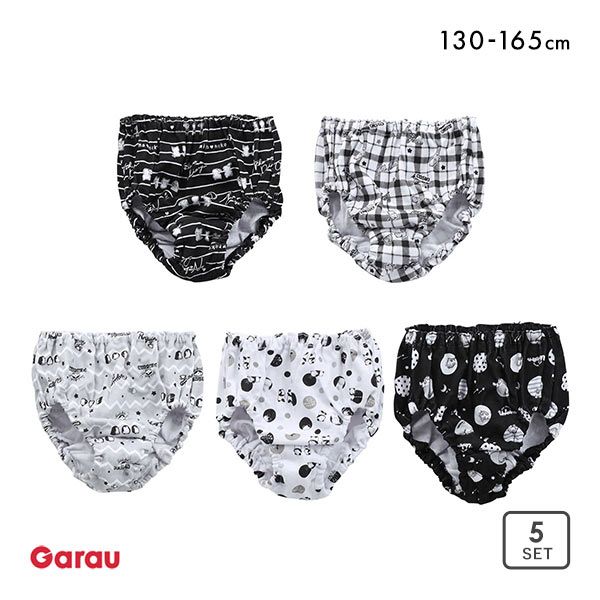 ガロー Garau キッズ ジュニア ショーツ 5枚セット 女の子 女児 ガールズ 綿100％ モノトーン 動物柄 130 140 150 160 165