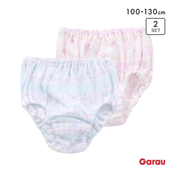ガロー 女児 コスメ柄 綿100％ ショーツ 2枚セット 日本製 コットン キッズ ジュニア 100 110 120 130 女の子 小学生 パンツ Garau