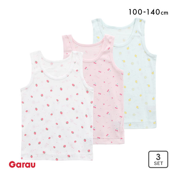 ガロー Garau タンクトップ インナー キッズ ジュニア 女の子 3枚セット 綿100% フルーツ総柄 100 110 120 130 140 ガロー Garau タンクトップ インナー キッズ ジュニア 女の子 3枚セット 綿100% フルーツ総柄 100 110 120 130 140