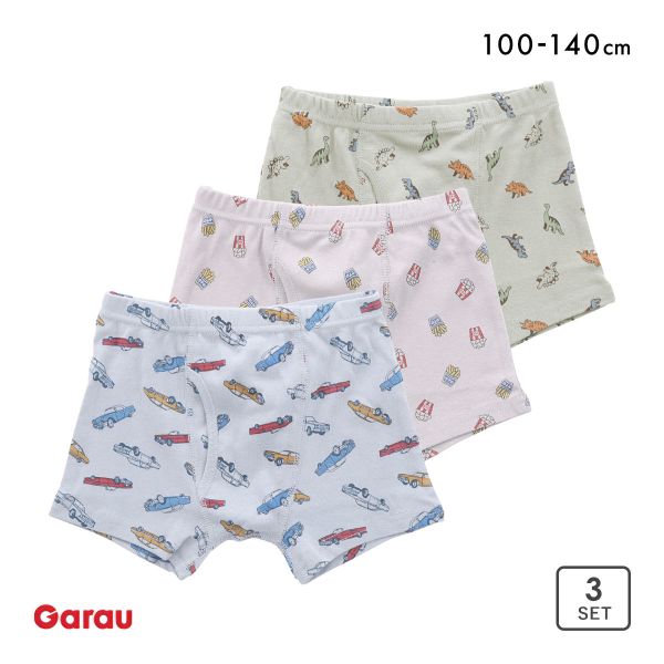 ガロー 男児 ボクサーブリーフ 3枚セット キッズ ジュニア 柄物 前あき 100 110 120 130 140 Garau