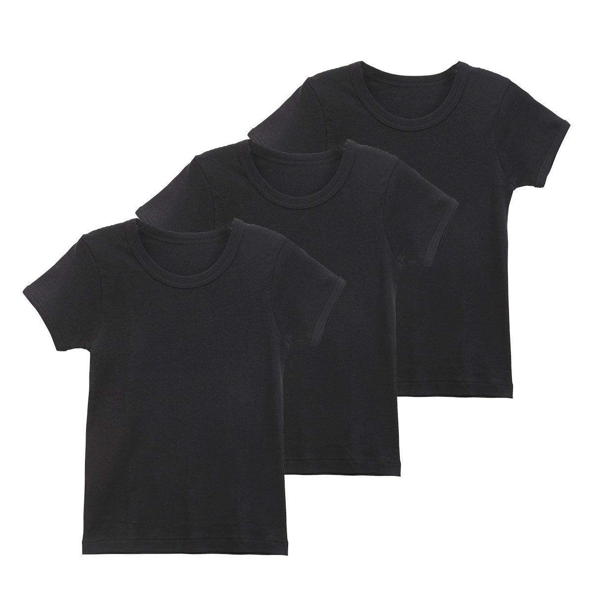 ガローGarau キッズ ジュニア 半袖 Tシャツ インナー 丸首 3枚セット 綿100％ 男児 120 130 140 150 160(BK-ブラック-120)