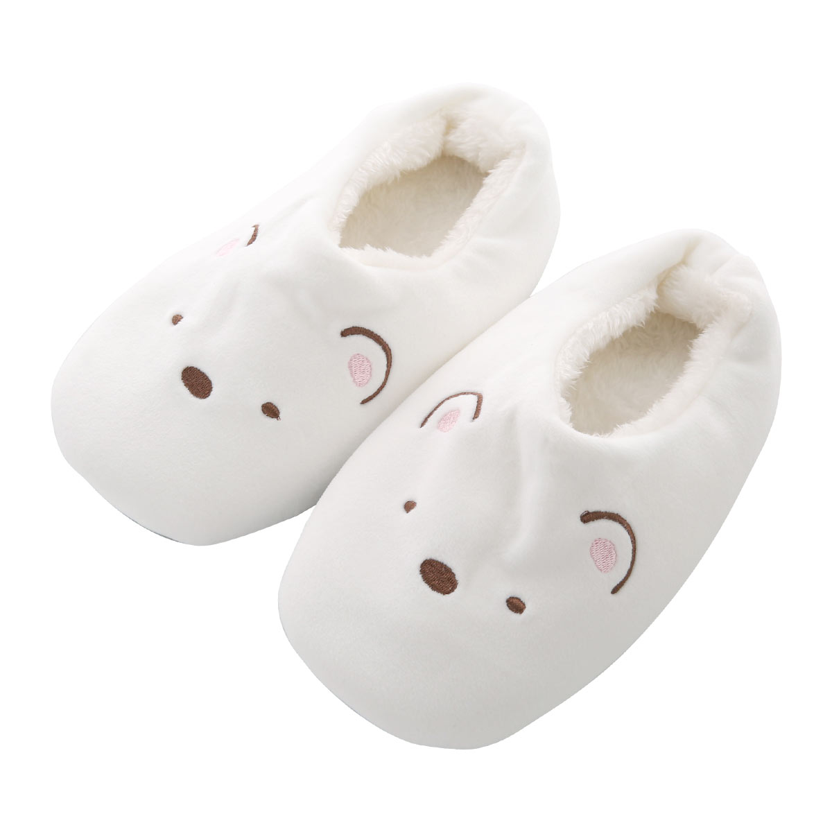 すみっコぐらし ルームシューズ スリッパ レディース もこもこ 23-25cm 秋用 冬用 しろくま ぺんぎん ねこ とかげ(WH-ホワイト-23-25cm)