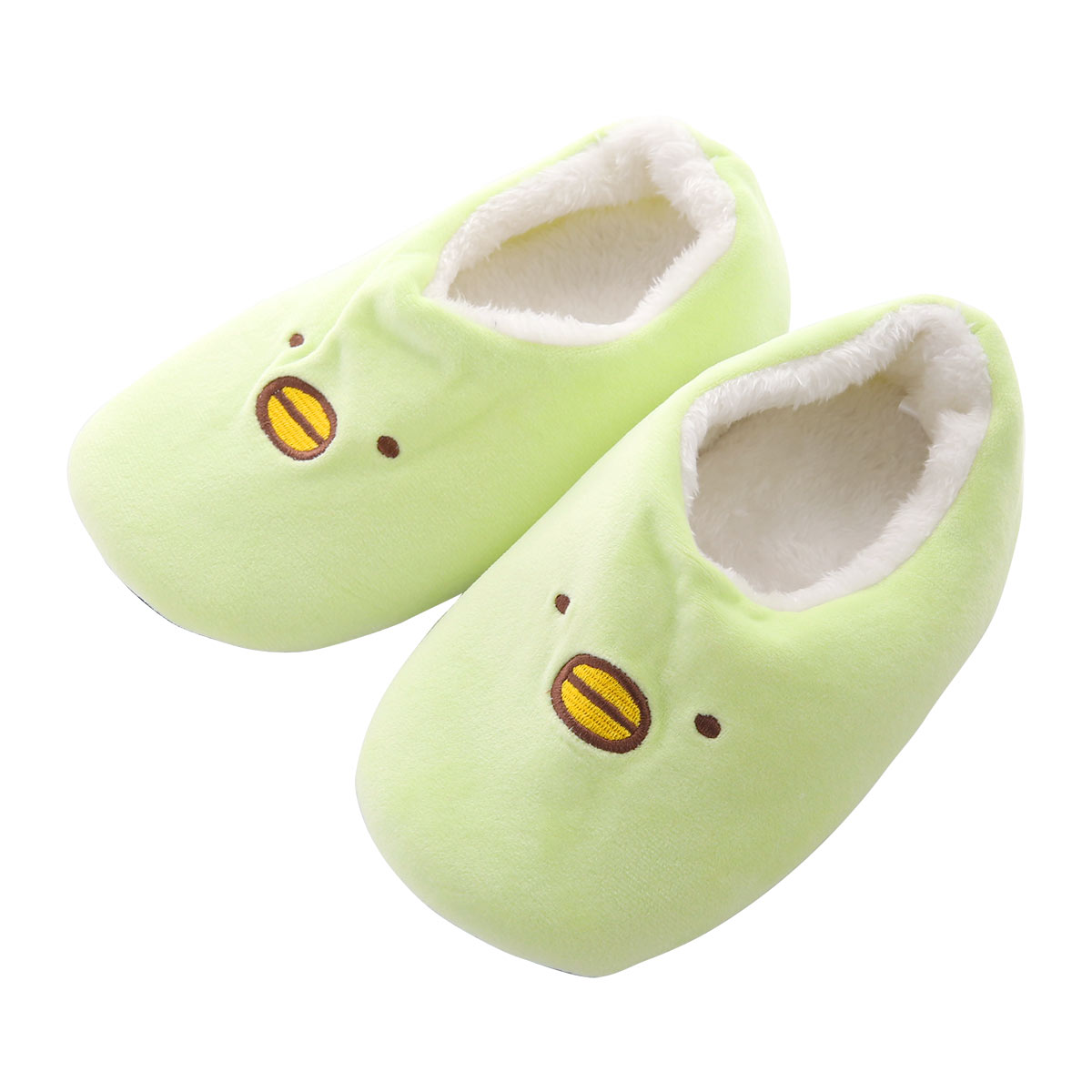 すみっコぐらし ルームシューズ スリッパ レディース もこもこ 23-25cm 秋用 冬用 しろくま ぺんぎん ねこ とかげ(GR-グリーン-23-25cm)