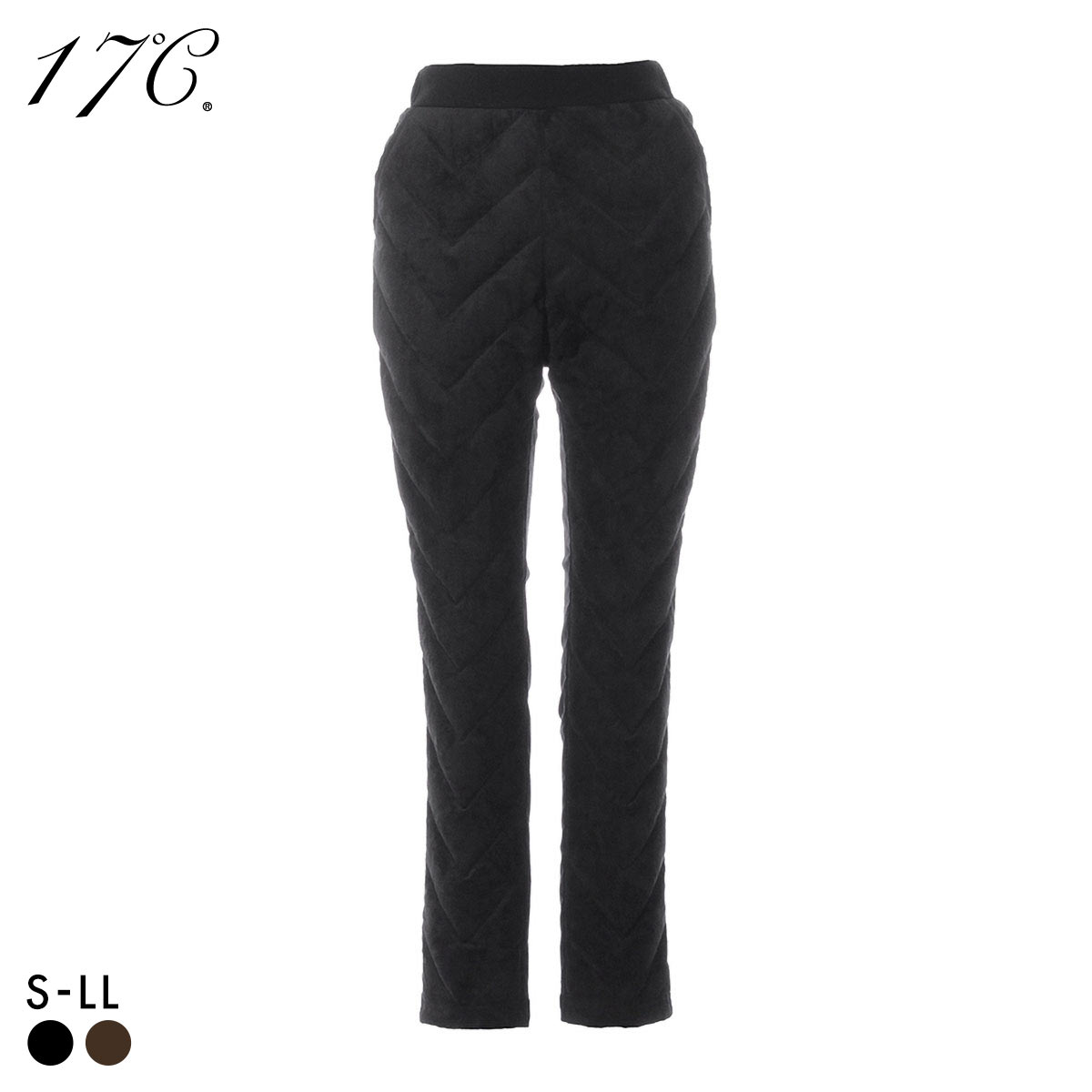 17℃ スエード調ダウンパンツ ボトムス テーパード レディース あったか 巾着付き 大きいサイズ(BK-ブラック-S)