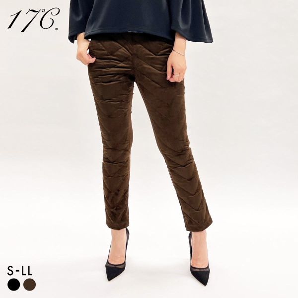 17℃ スエード調ダウンパンツ ボトムス テーパード レディース あったか 巾着付き 大きいサイズ