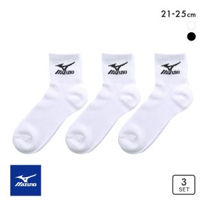 ミズノ MIZUNO ソックス 靴下 ショート丈 3足組 キッズ ジュニア 高耐久 スポーツ 黒 白 21-23cm 23-25cm