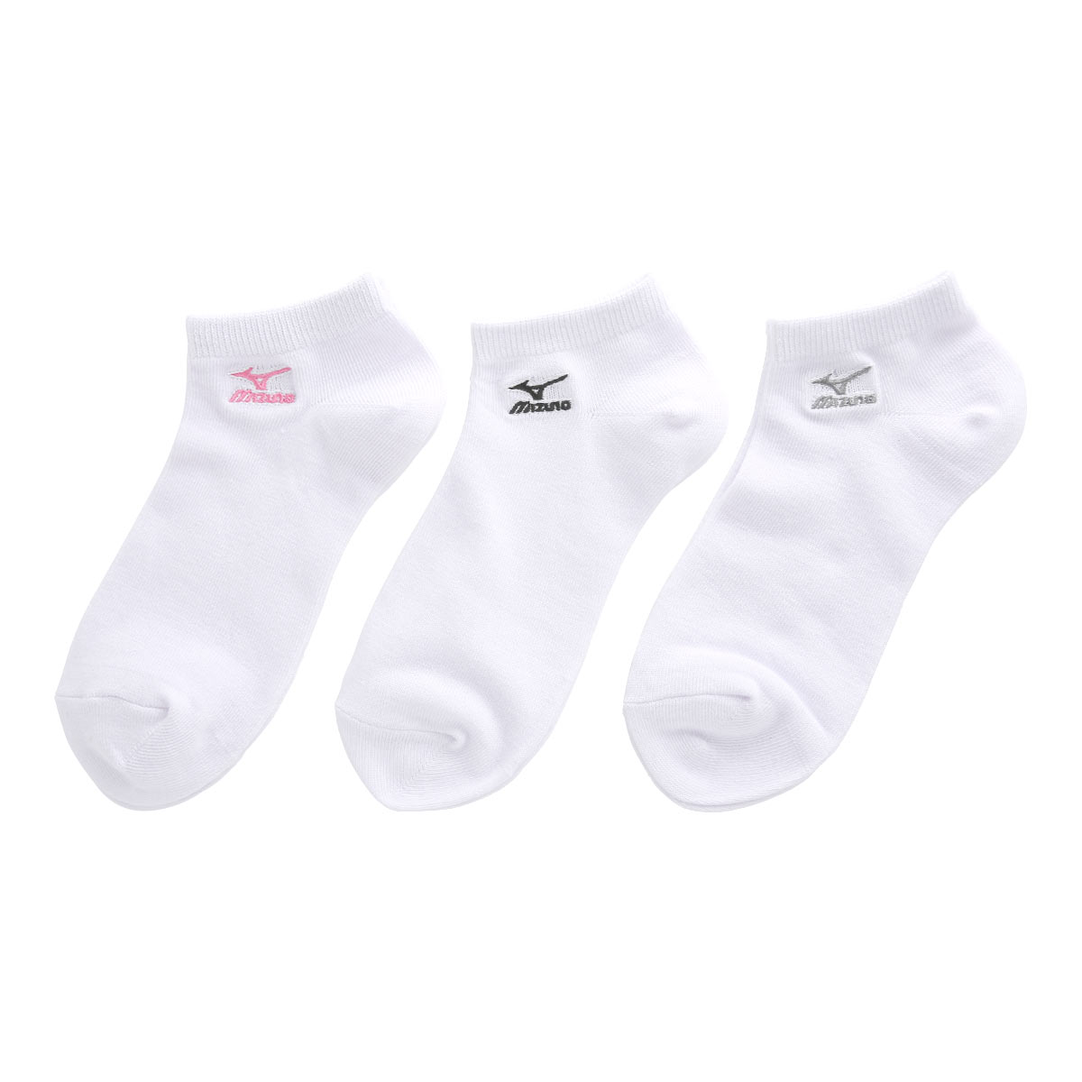 ミズノ MIZUNO ソックス スニーカー丈 靴下 3足組 白 黒 刺繍 制菌 抗菌防臭 レディース 23-25cm(Set1-23-25cm)