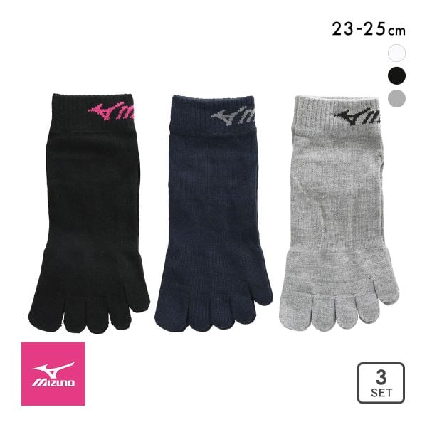 ミズノ MIZUNO ソックス スニーカー丈 靴下 3足組 5本指 白 黒 レディース 23-25cm