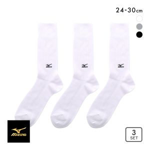 ミズノ MIZUNO ソックス 靴下 クルー丈 3足組 リブ 刺繍 高耐久 サポート メンズ 24-26cm 26-28cm 28-30cm