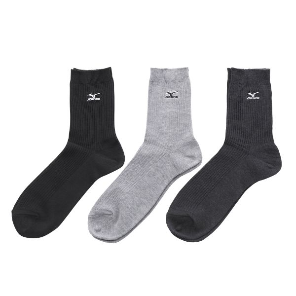 ミズノ MIZUNO ソックス 靴下 クルー丈 3足組 リブ 刺繍 高耐久 サポート メンズ 24-26cm 26-28cm 28-30cm