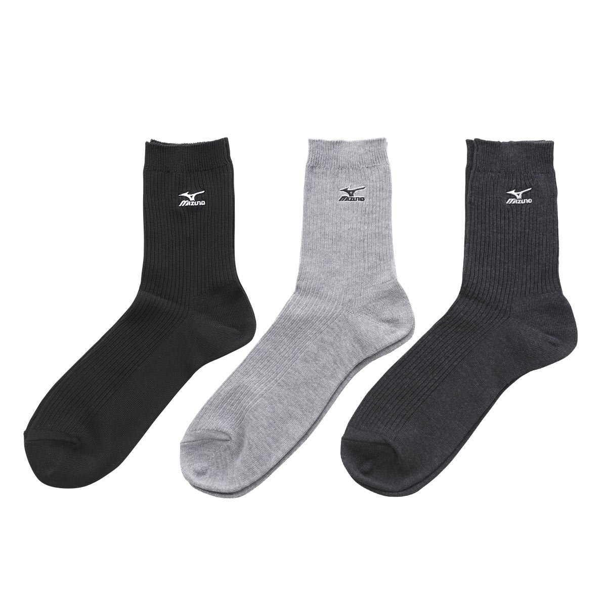 ミズノ MIZUNO ソックス 靴下 クルー丈 3足組 リブ 刺繍 高耐久 サポート メンズ 24-26cm 26-28cm 28-30cm(Set2-24-26cm)