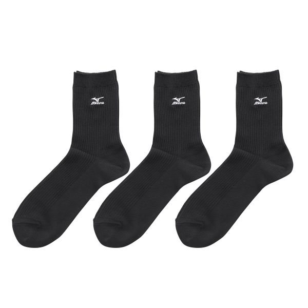 ミズノ MIZUNO ソックス 靴下 クルー丈 3足組 リブ 刺繍 高耐久 サポート メンズ 24-26cm 26-28cm 28-30cm