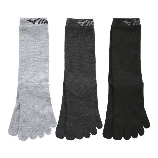 ミズノ MIZUNO ソックス 靴下 クルー丈 5本指 3足組 つま先かかと高耐久 メンズ 24-26cm 26-28cm