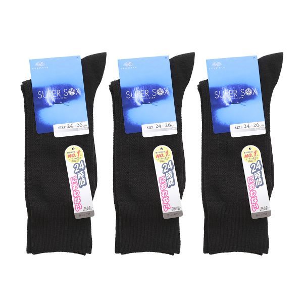 スーパーソックス 3足セット ストライプ柄 クルー丈 ムレない におわない 靴下 24-26cm 26-28cm SUPER SOX
